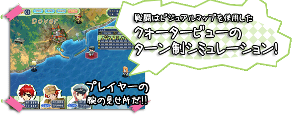 戦闘はビジュアルマップを使用したクォータービューのターン制シミュレーション！プレイヤーの腕の見せ所だ！