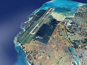 ゲーム画面で表現された下地島空港とその周辺